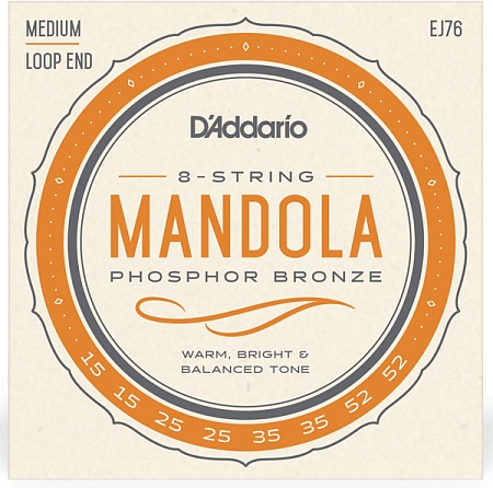 D'Addario EJ76 Комплект струн для мандолы, фосфорная бронза, 15-52, D'Addario
