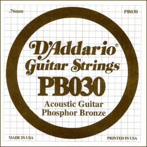 D'Addario PB030 Phosphor Bronze Отдельная струна для акустической гитары, фосфорная бронза, .030, D'