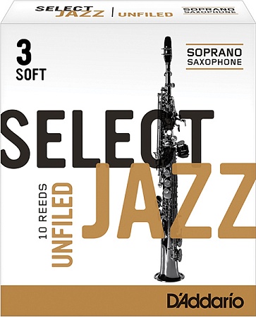 D'Addario Woodwinds Rico RRS10SSX3S Select Jazz Unfiled Трости для саксофона сопрано, размер 3 мягки