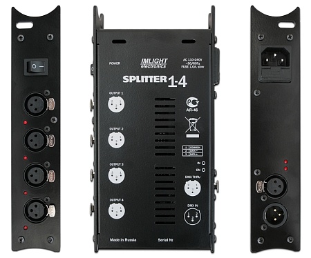 IMLIGHT SPLITTER 1-4-5pin Блок усиления сигнала DMX-512-А, 1 вход, 4 выхода с гальванической развязк