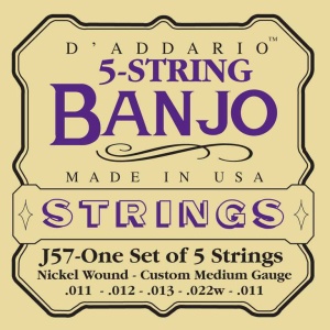 D'Addario J57 Комплект струн для 5-струнного банджо, никель, Custom Medium, 11-22, D'Addario