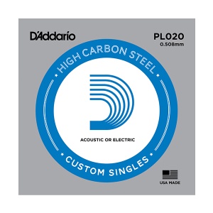D'Addario PL020 Plain Steel Отдельная струна без обмотки, сталь, .020, D'Addario
