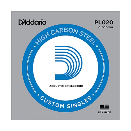 D'Addario PL020 Plain Steel Отдельная струна без обмотки, сталь, .020, D'Addario